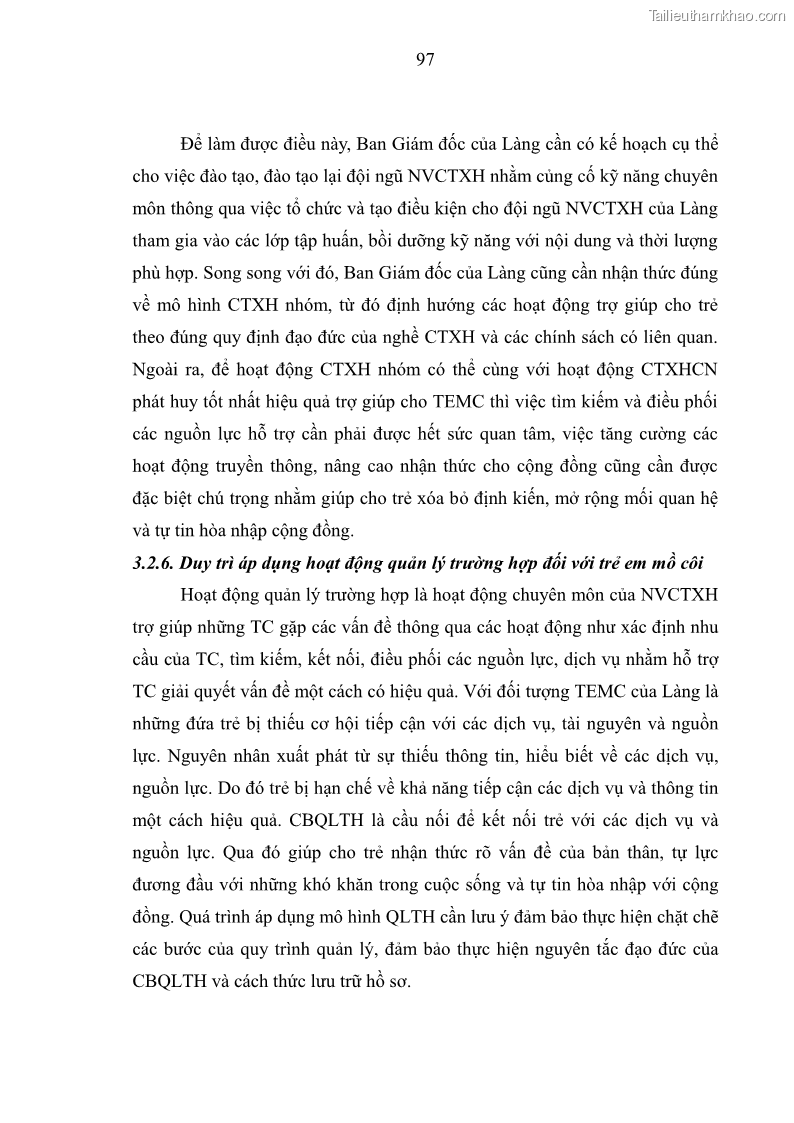 Luận văn thạc sĩ công tác xã hội Công tác xã hội cá nhân trong trợ giúp trẻ em mồ côi tại Làng trẻ em SOS Hà Nội - 9 Trang 107