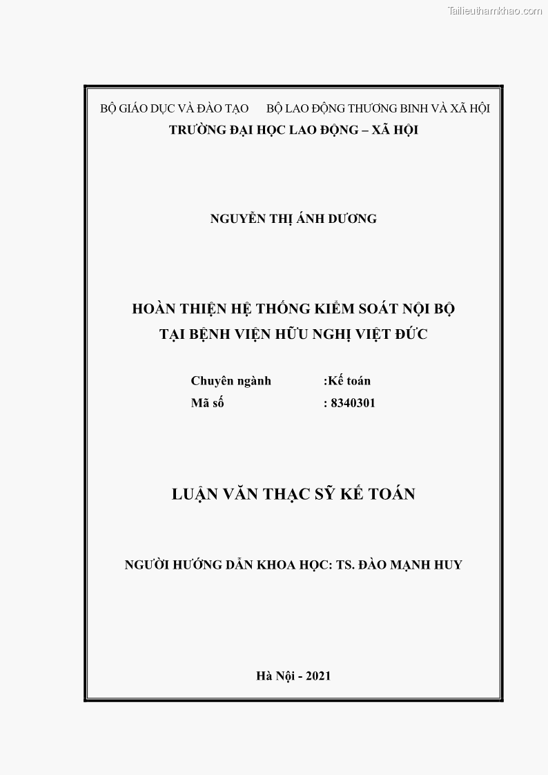 Luận văn thạc sĩ kế toán Hoàn thiện hệ thống kiểm soát nội bộ tại Bệnh viện Hữu nghị Việt Đức - 1 Trang 2