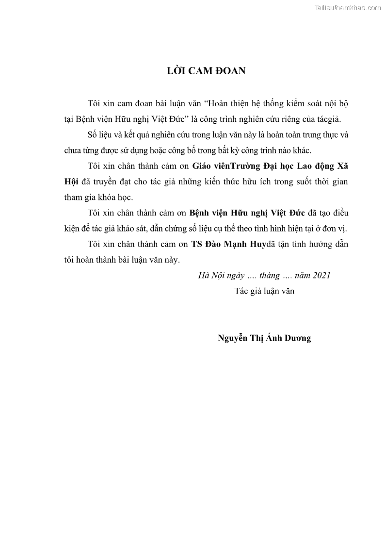 Luận văn thạc sĩ kế toán Hoàn thiện hệ thống kiểm soát nội bộ tại Bệnh viện Hữu nghị Việt Đức - 1 Trang 3