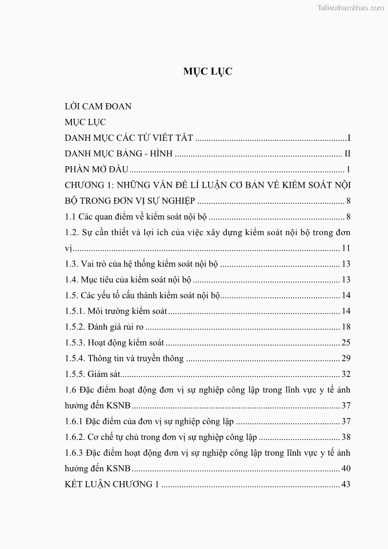 Luận văn thạc sĩ kế toán Hoàn thiện hệ thống kiểm soát nội bộ tại Bệnh viện Hữu nghị Việt Đức - 1 Trang 4