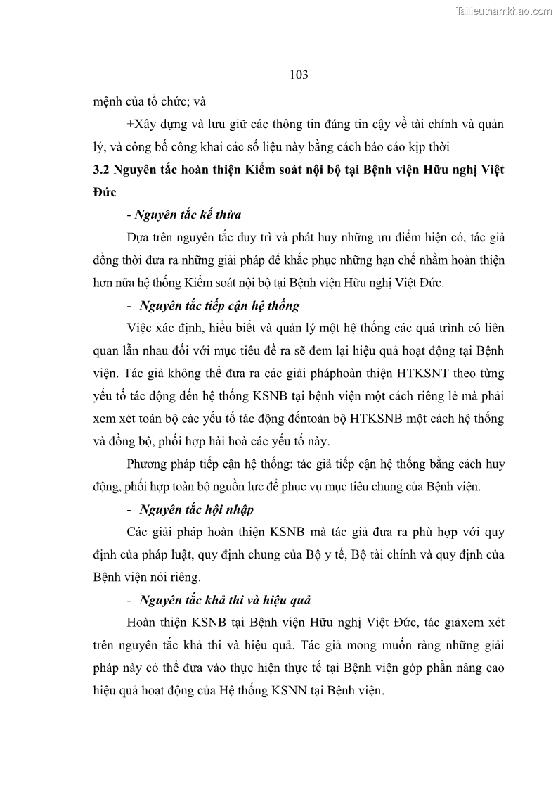 Luận văn thạc sĩ kế toán Hoàn thiện hệ thống kiểm soát nội bộ tại Bệnh viện Hữu nghị Việt Đức - 10 Trang 111