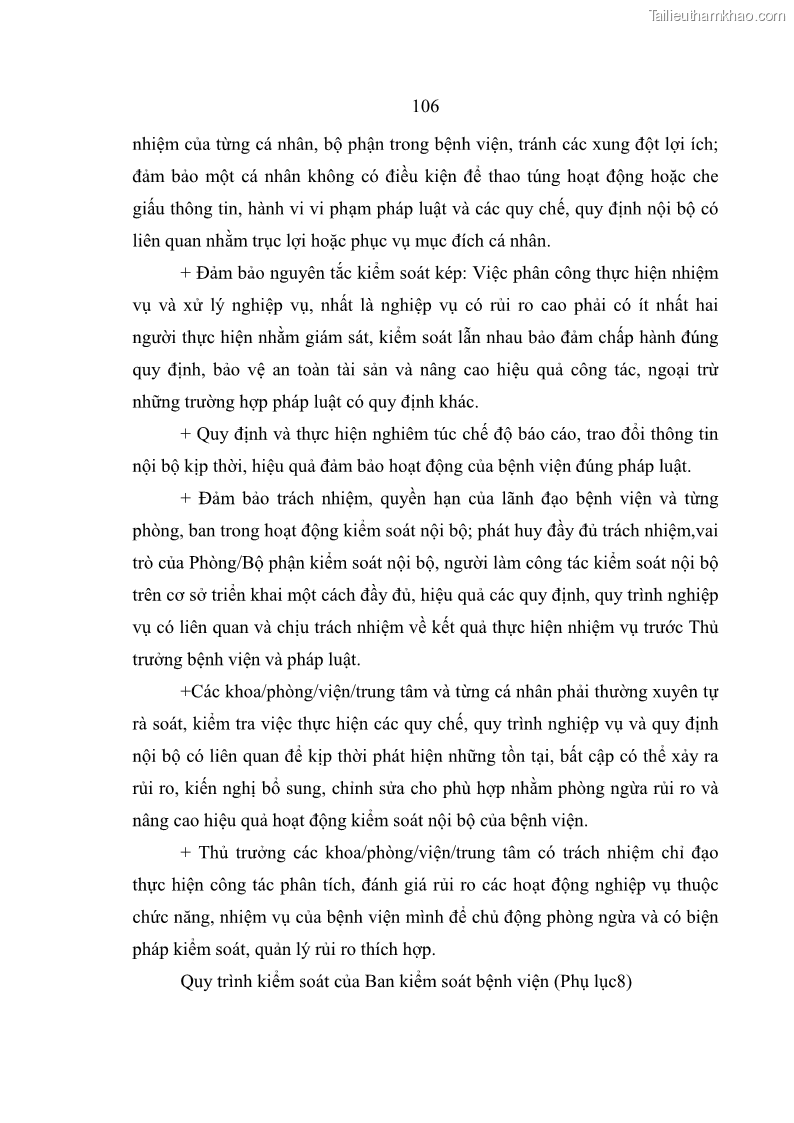 Luận văn thạc sĩ kế toán Hoàn thiện hệ thống kiểm soát nội bộ tại Bệnh viện Hữu nghị Việt Đức - 10 Trang 114
