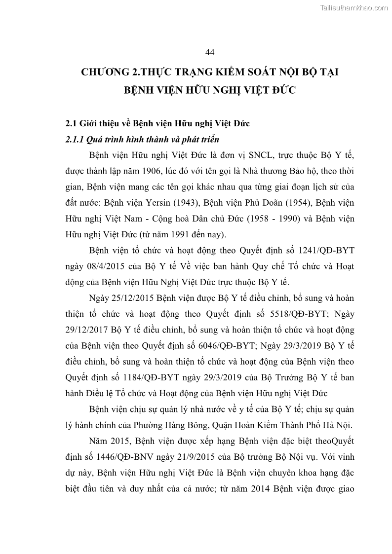 Luận văn thạc sĩ kế toán Hoàn thiện hệ thống kiểm soát nội bộ tại Bệnh viện Hữu nghị Việt Đức - 5 Trang 52