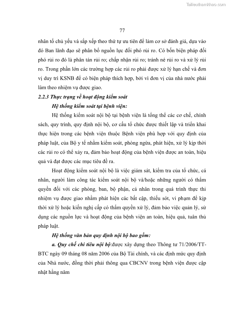 Luận văn thạc sĩ kế toán Hoàn thiện hệ thống kiểm soát nội bộ tại Bệnh viện Hữu nghị Việt Đức - 8 Trang 85