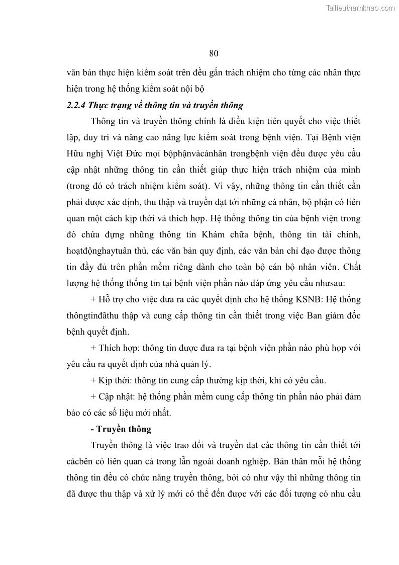Luận văn thạc sĩ kế toán Hoàn thiện hệ thống kiểm soát nội bộ tại Bệnh viện Hữu nghị Việt Đức - 8 Trang 88