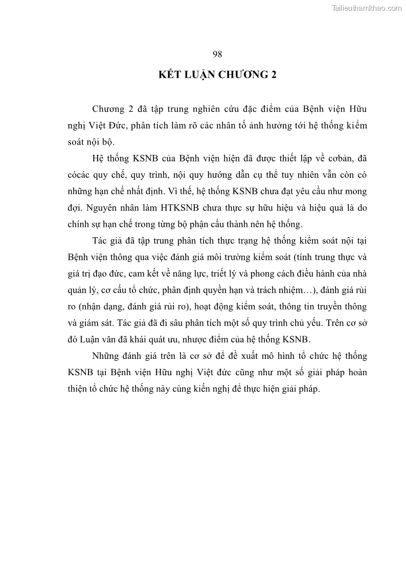 Luận văn thạc sĩ kế toán Hoàn thiện hệ thống kiểm soát nội bộ tại Bệnh viện Hữu nghị Việt Đức - 9 Trang 106