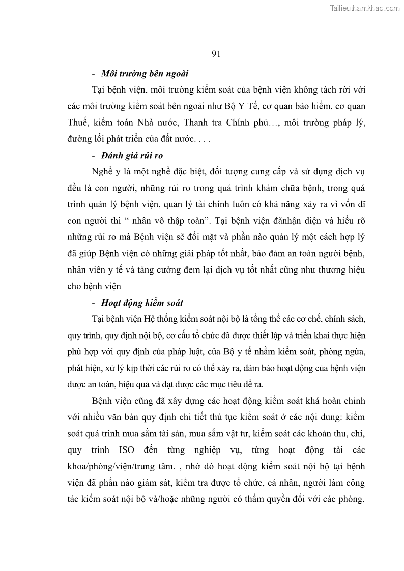 Luận văn thạc sĩ kế toán Hoàn thiện hệ thống kiểm soát nội bộ tại Bệnh viện Hữu nghị Việt Đức - 9 Trang 99