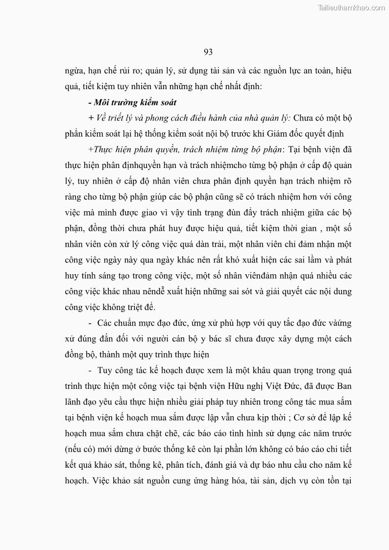 Luận văn thạc sĩ kế toán Hoàn thiện hệ thống kiểm soát nội bộ tại Bệnh viện Hữu nghị Việt Đức - 9 Trang 101