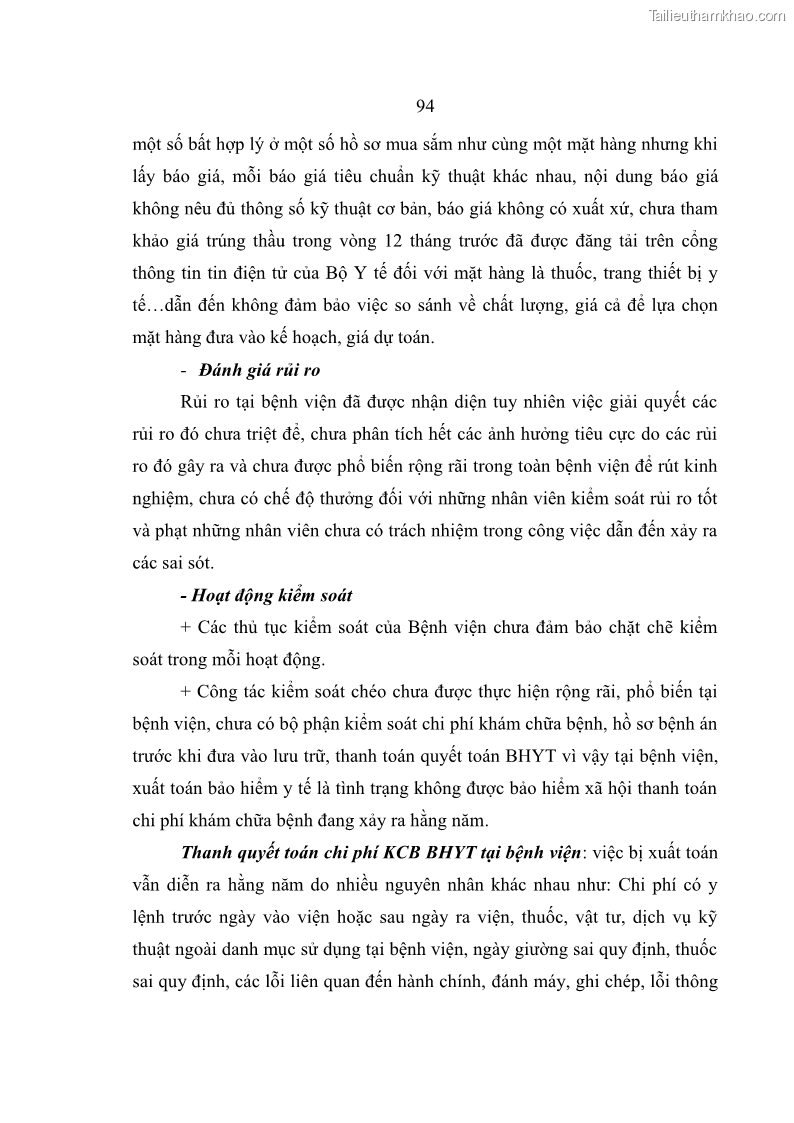 Luận văn thạc sĩ kế toán Hoàn thiện hệ thống kiểm soát nội bộ tại Bệnh viện Hữu nghị Việt Đức - 9 Trang 102