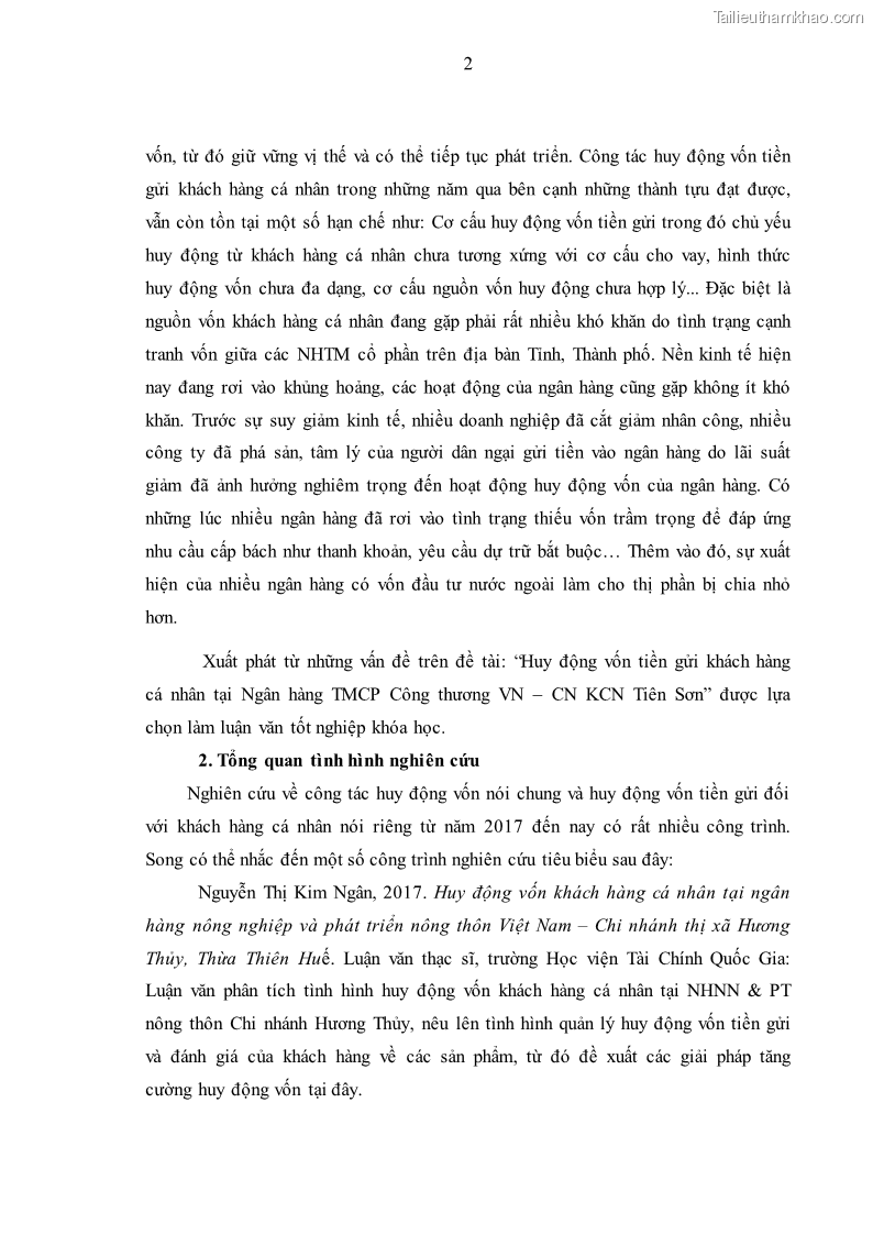 Luận văn thạc sĩ kinh tế Huy động vốn tiền gửi khách hàng cá nhân tại Ngân hàng TMCP Công thương VN – CN KCN Tiên Sơn - 1 Trang 12