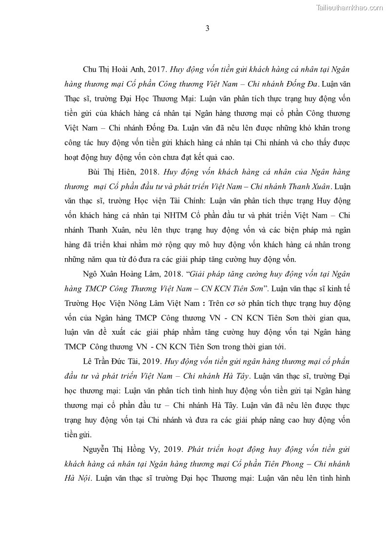 Luận văn thạc sĩ kinh tế Huy động vốn tiền gửi khách hàng cá nhân tại Ngân hàng TMCP Công thương VN – CN KCN Tiên Sơn - 2 Trang 13