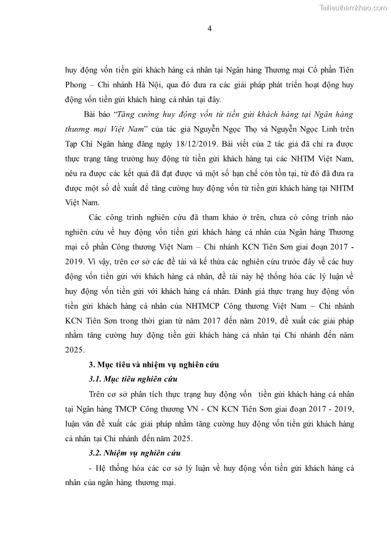 Luận văn thạc sĩ kinh tế Huy động vốn tiền gửi khách hàng cá nhân tại Ngân hàng TMCP Công thương VN – CN KCN Tiên Sơn - 2 Trang 14