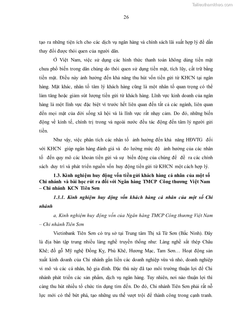Luận văn thạc sĩ kinh tế Huy động vốn tiền gửi khách hàng cá nhân tại Ngân hàng TMCP Công thương VN – CN KCN Tiên Sơn - 3 Trang 36