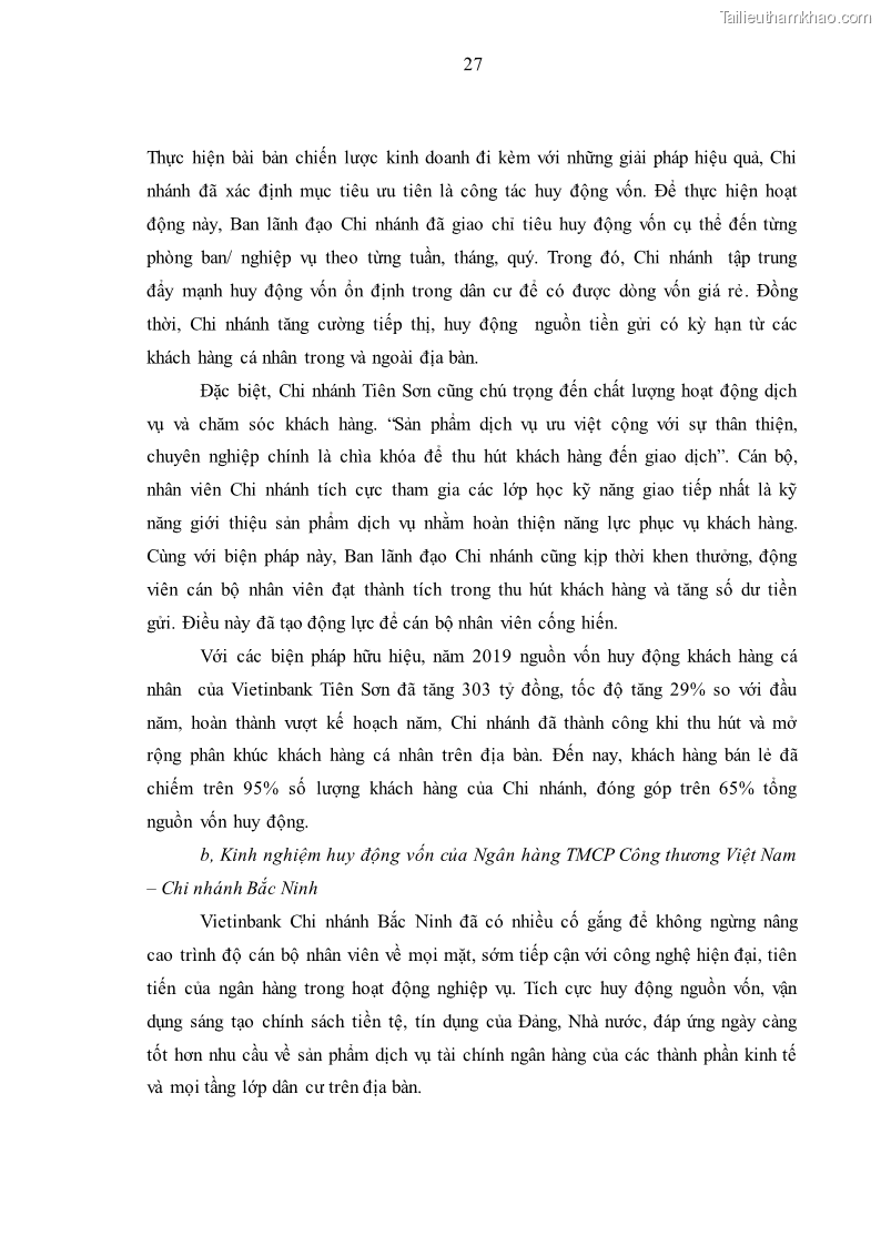 Luận văn thạc sĩ kinh tế Huy động vốn tiền gửi khách hàng cá nhân tại Ngân hàng TMCP Công thương VN – CN KCN Tiên Sơn - 4 Trang 37