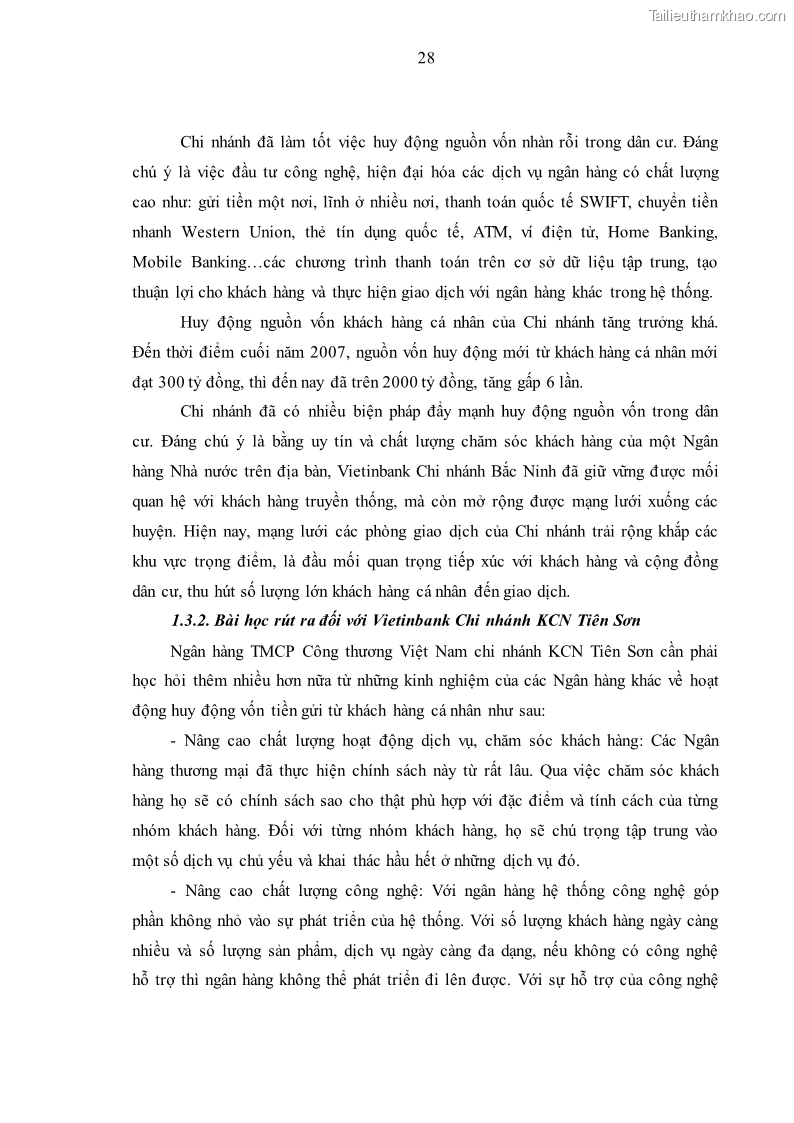 Luận văn thạc sĩ kinh tế Huy động vốn tiền gửi khách hàng cá nhân tại Ngân hàng TMCP Công thương VN – CN KCN Tiên Sơn - 4 Trang 38