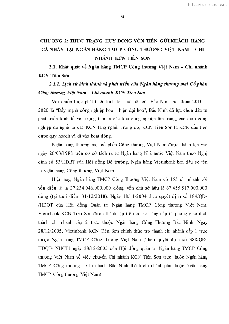 Luận văn thạc sĩ kinh tế Huy động vốn tiền gửi khách hàng cá nhân tại Ngân hàng TMCP Công thương VN – CN KCN Tiên Sơn - 4 Trang 40