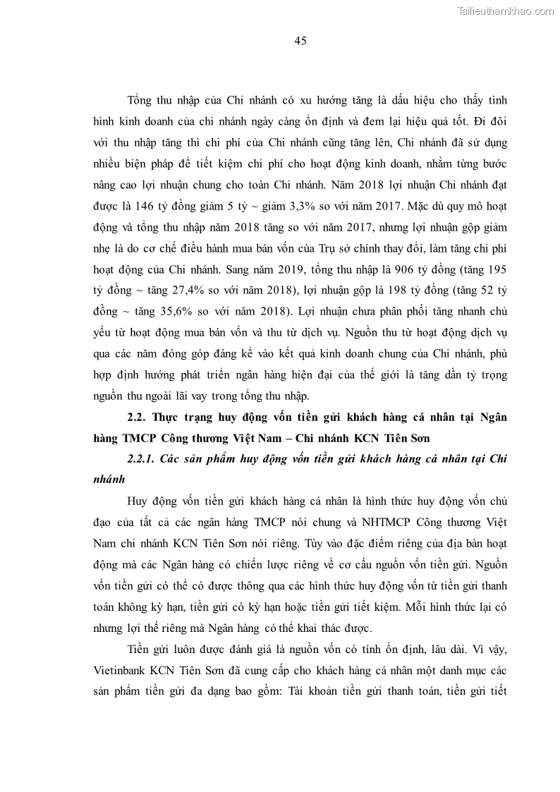 Luận văn thạc sĩ kinh tế Huy động vốn tiền gửi khách hàng cá nhân tại Ngân hàng TMCP Công thương VN – CN KCN Tiên Sơn - 5 Trang 55