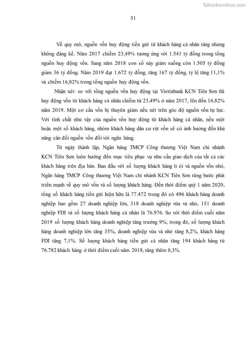 Luận văn thạc sĩ kinh tế Huy động vốn tiền gửi khách hàng cá nhân tại Ngân hàng TMCP Công thương VN – CN KCN Tiên Sơn - 6 Trang 61