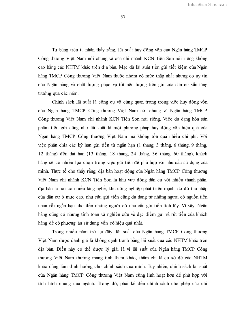 Luận văn thạc sĩ kinh tế Huy động vốn tiền gửi khách hàng cá nhân tại Ngân hàng TMCP Công thương VN – CN KCN Tiên Sơn - 6 Trang 67