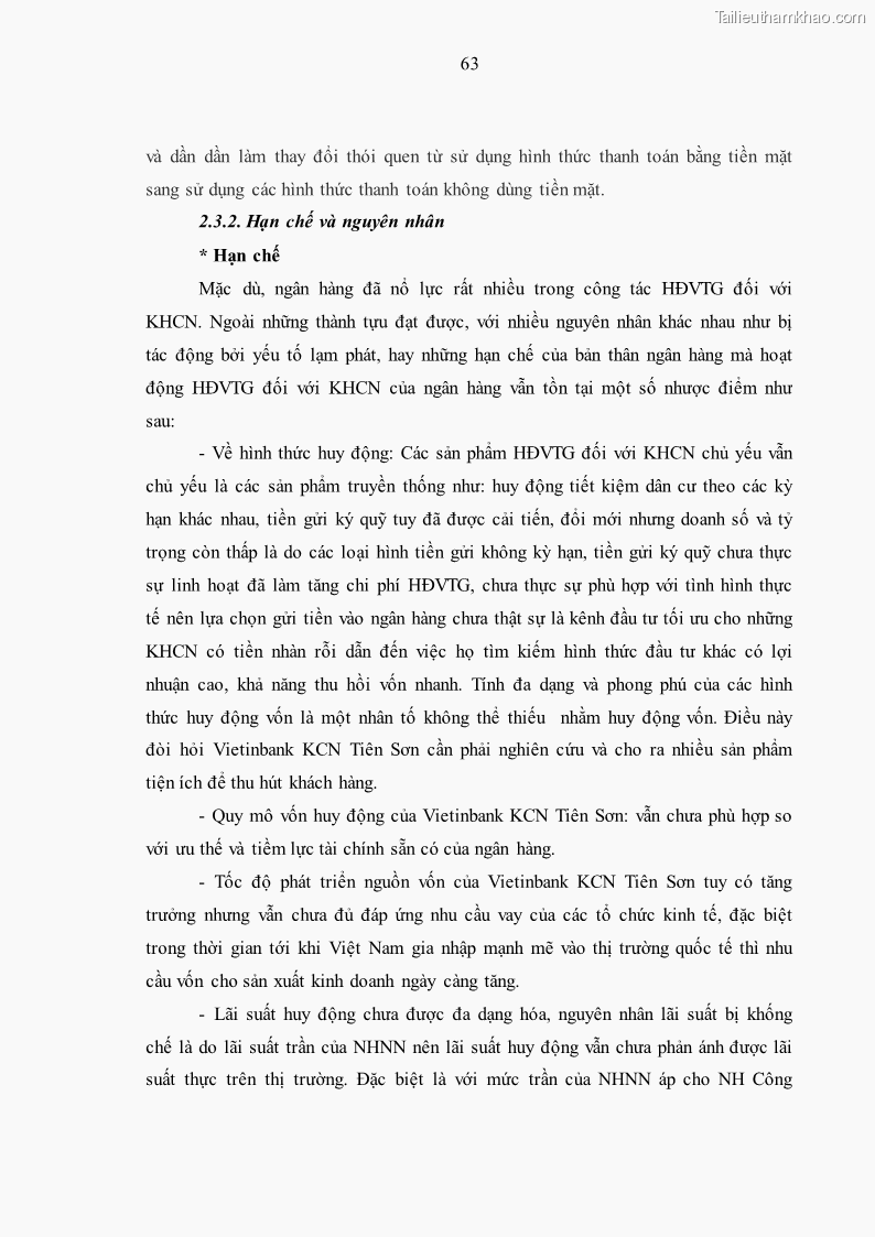 Luận văn thạc sĩ kinh tế Huy động vốn tiền gửi khách hàng cá nhân tại Ngân hàng TMCP Công thương VN – CN KCN Tiên Sơn - 7 Trang 73