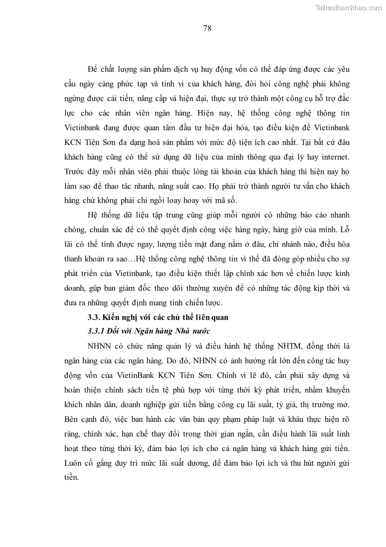 Luận văn thạc sĩ kinh tế Huy động vốn tiền gửi khách hàng cá nhân tại Ngân hàng TMCP Công thương VN – CN KCN Tiên Sơn - 8 Trang 88
