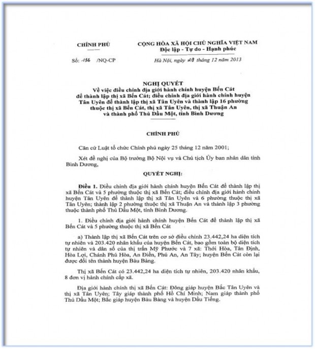 Chính phủ về việc thành lập thị xã Tân Uyên tỉnh Bình Dương năm 2013 10 3