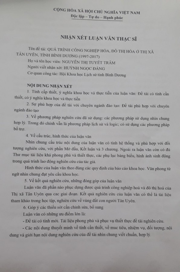 Quá trình Công nghiệp hóa Đô thị hóa ở thị xã Tân Uyên tỉnh Bình Dương 1997 2017 18 1