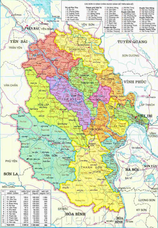 71 35 5 284 33 16 5 165 200 3 49 186 187 Phụ lục 5 BẢN ĐỒ HÀNH CHÍNH TỈNH PHÚ THỌ 1