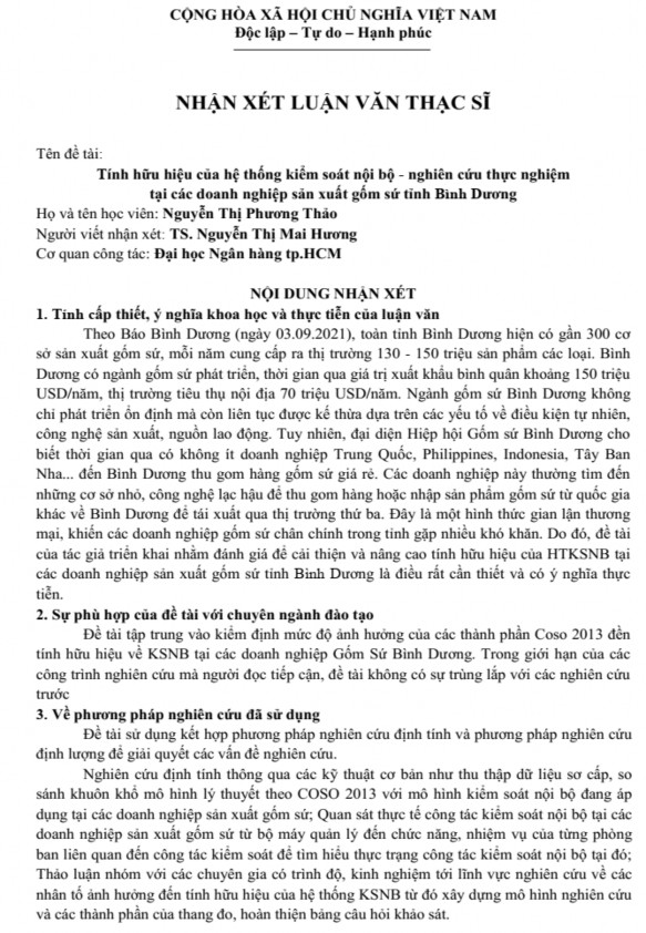 Tính hữu hiệu của hệ thống kiểm soát nội bộ Nghiên cứu thực nghiệm tại các doanh nghiệp sản xuất gốm sứ tỉnh Bình Dương 22 4