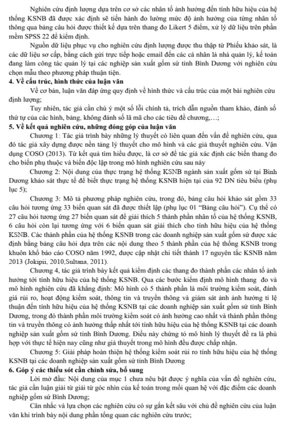 Tính hữu hiệu của hệ thống kiểm soát nội bộ Nghiên cứu thực nghiệm tại các doanh nghiệp sản xuất gốm sứ tỉnh Bình Dương 22 5