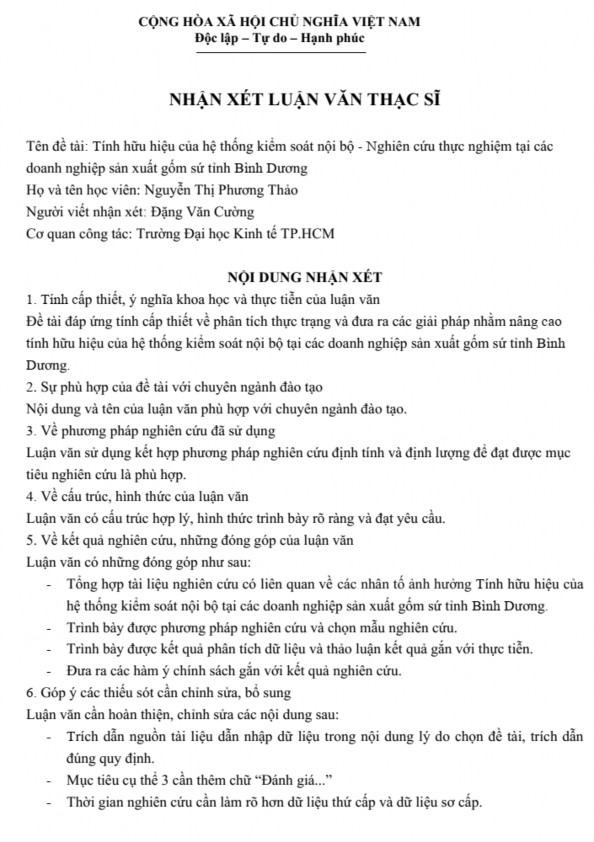 Tính hữu hiệu của hệ thống kiểm soát nội bộ Nghiên cứu thực nghiệm tại các doanh nghiệp sản xuất gốm sứ tỉnh Bình Dương 22 7