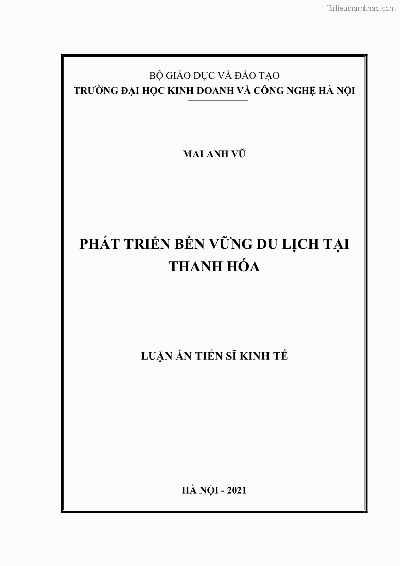Luận án tiến sĩ kinh tế Phát triển bền vững du lịch tại Thanh Hóa - 1 Trang 1