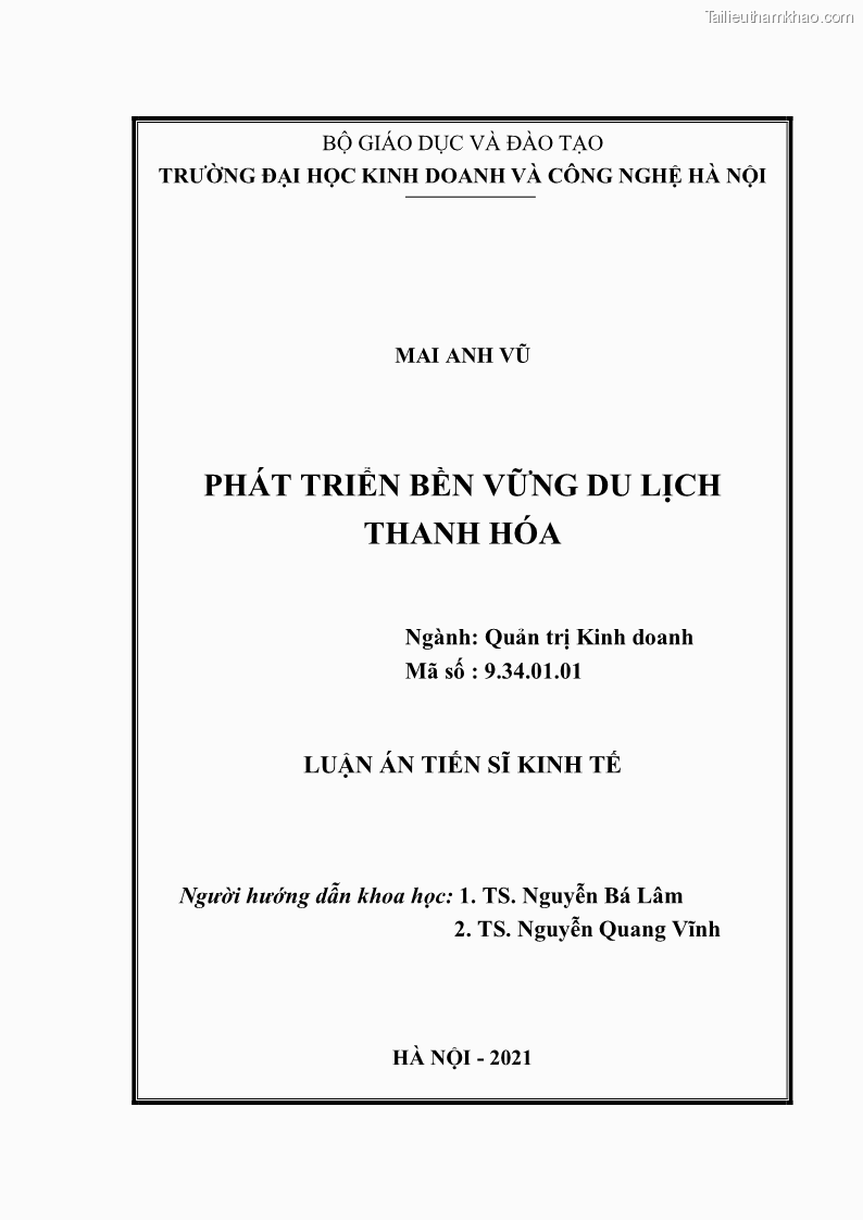 Luận án tiến sĩ kinh tế Phát triển bền vững du lịch tại Thanh Hóa - 1 Trang 2