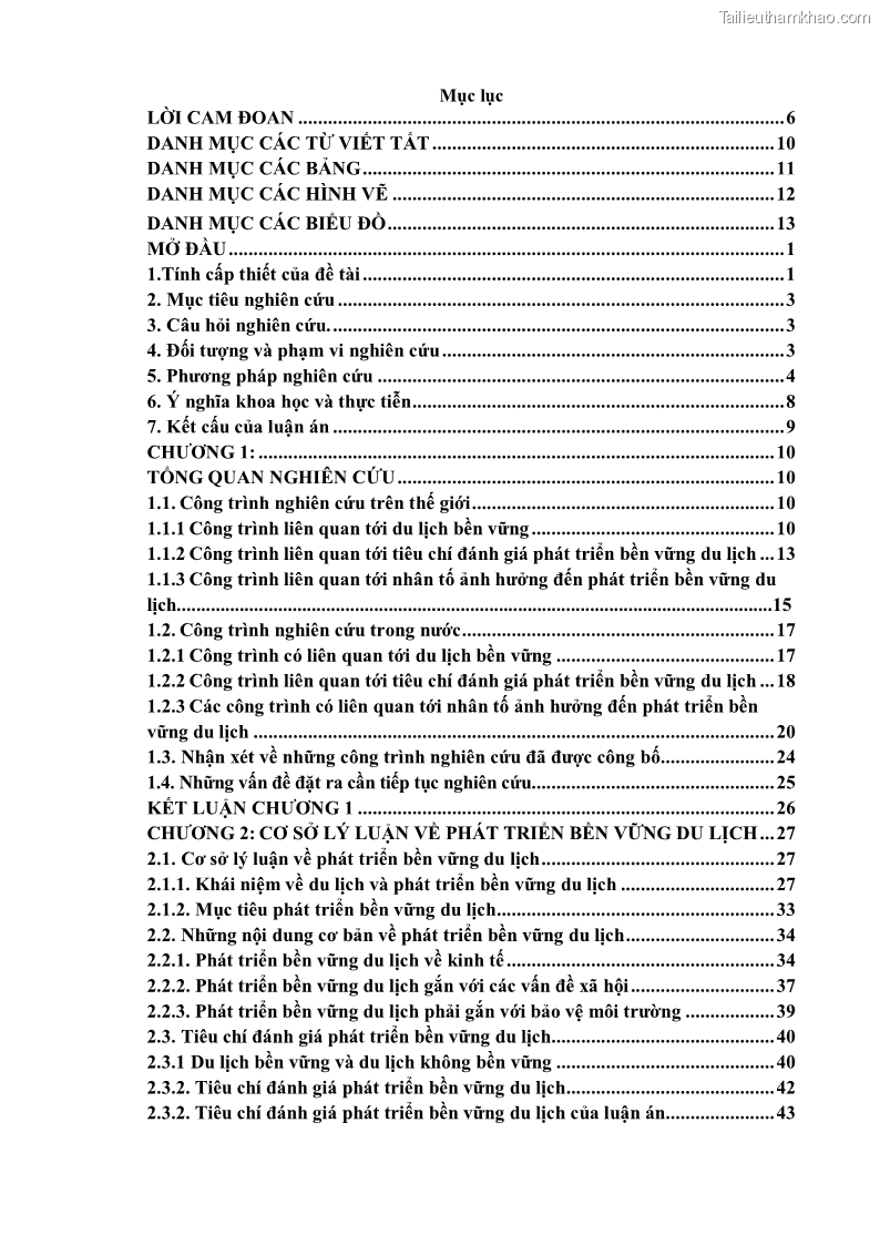 Luận án tiến sĩ kinh tế Phát triển bền vững du lịch tại Thanh Hóa - 1 Trang 4