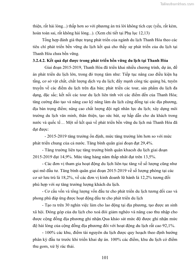 Luận án tiến sĩ kinh tế Phát triển bền vững du lịch tại Thanh Hóa - 10 Trang 111