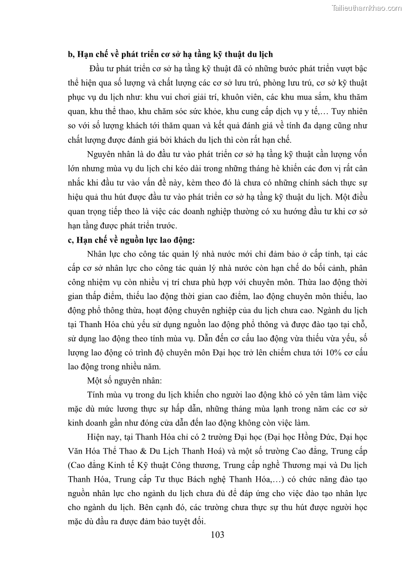 Luận án tiến sĩ kinh tế Phát triển bền vững du lịch tại Thanh Hóa - 10 Trang 113