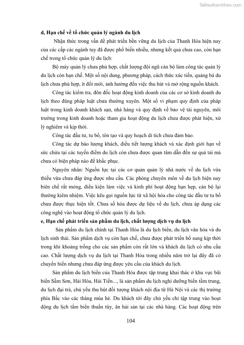 Luận án tiến sĩ kinh tế Phát triển bền vững du lịch tại Thanh Hóa - 10 Trang 114
