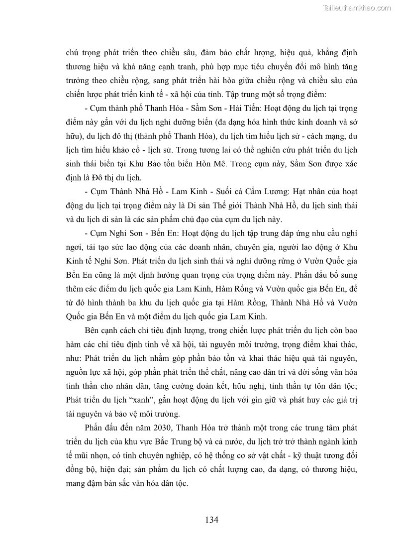Luận án tiến sĩ kinh tế Phát triển bền vững du lịch tại Thanh Hóa - 12 Trang 144