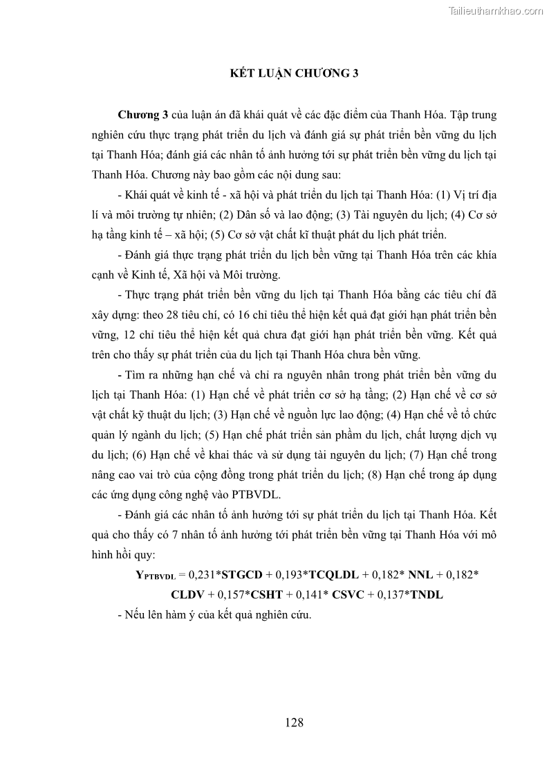 Luận án tiến sĩ kinh tế Phát triển bền vững du lịch tại Thanh Hóa - 12 Trang 138