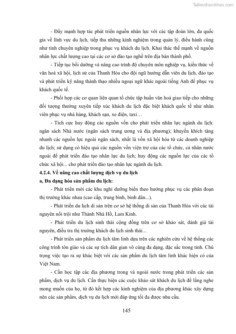 Luận án tiến sĩ kinh tế Phát triển bền vững du lịch tại Thanh Hóa - 13 Trang 155