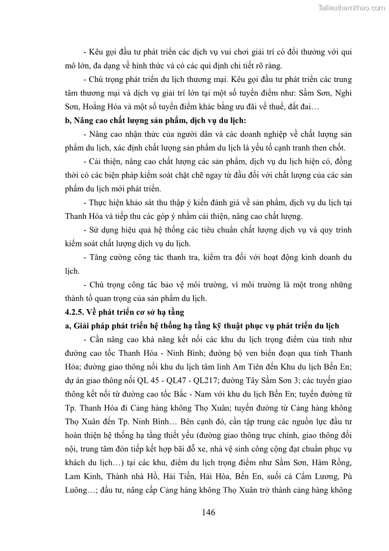 Luận án tiến sĩ kinh tế Phát triển bền vững du lịch tại Thanh Hóa - 13 Trang 156