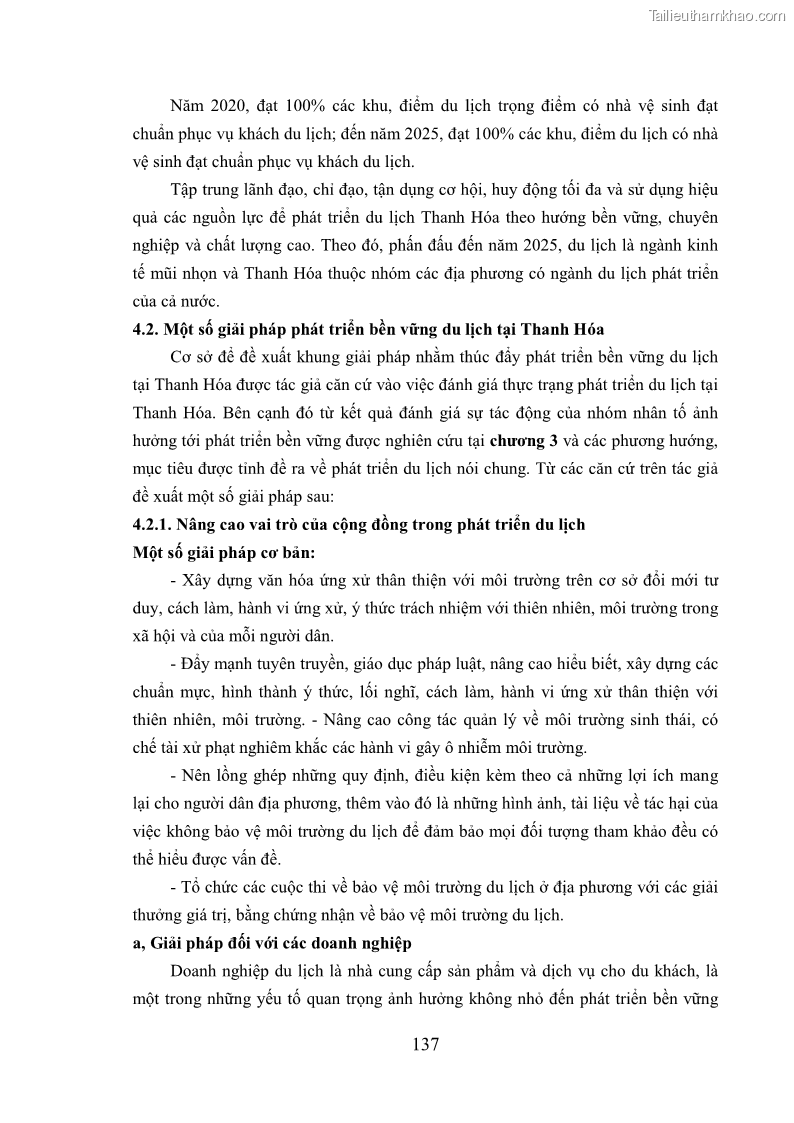 Luận án tiến sĩ kinh tế Phát triển bền vững du lịch tại Thanh Hóa - 13 Trang 147