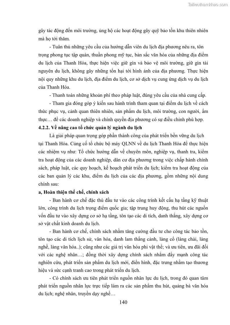 Luận án tiến sĩ kinh tế Phát triển bền vững du lịch tại Thanh Hóa - 13 Trang 150