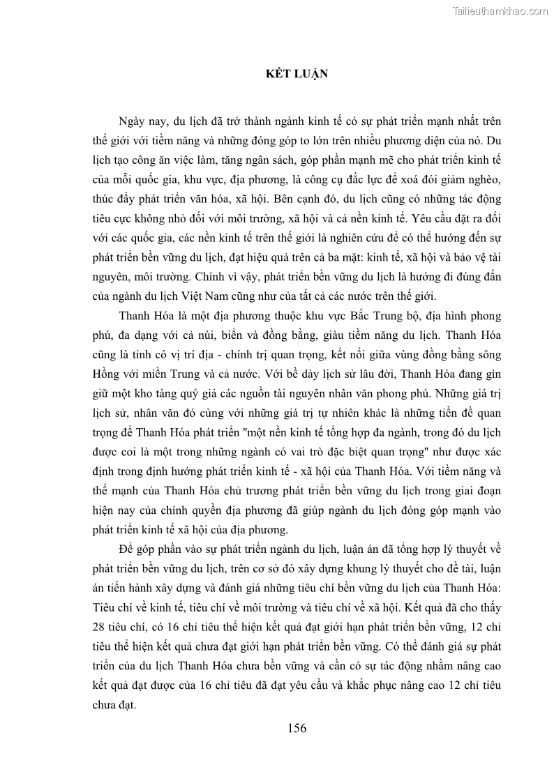 Luận án tiến sĩ kinh tế Phát triển bền vững du lịch tại Thanh Hóa - 14 Trang 166