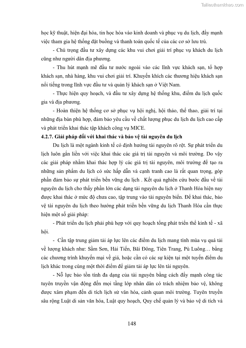 Luận án tiến sĩ kinh tế Phát triển bền vững du lịch tại Thanh Hóa - 14 Trang 158