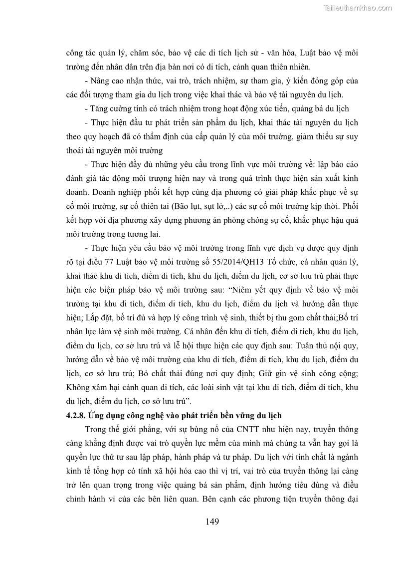 Luận án tiến sĩ kinh tế Phát triển bền vững du lịch tại Thanh Hóa - 14 Trang 159