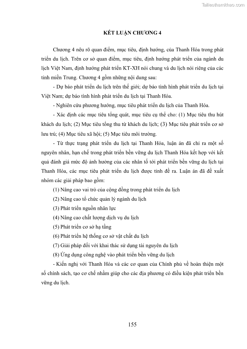Luận án tiến sĩ kinh tế Phát triển bền vững du lịch tại Thanh Hóa - 14 Trang 165