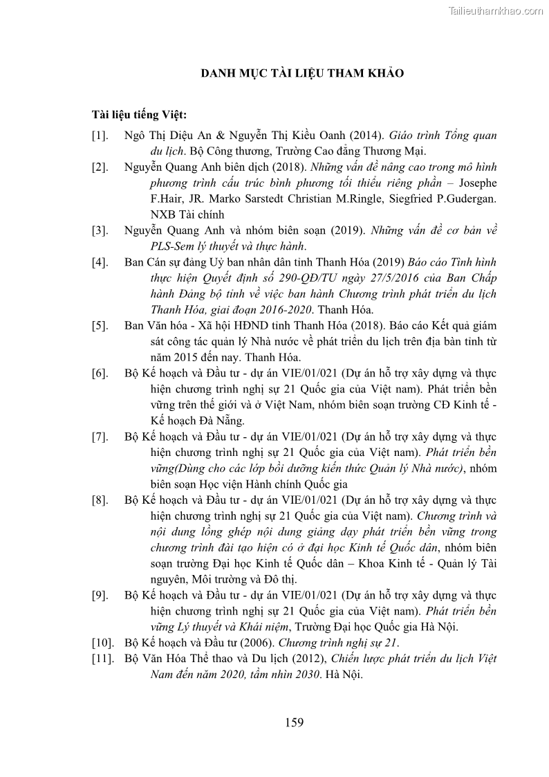 Luận án tiến sĩ kinh tế Phát triển bền vững du lịch tại Thanh Hóa - 15 Trang 169