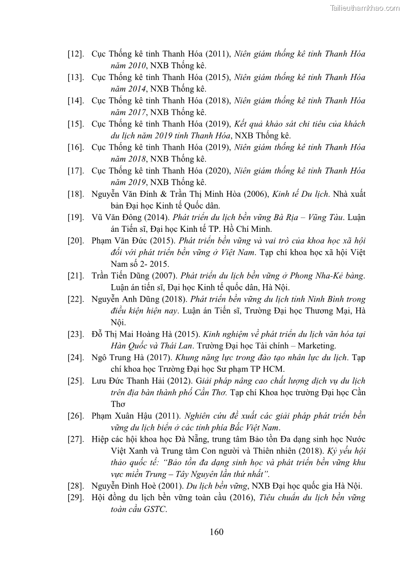 Luận án tiến sĩ kinh tế Phát triển bền vững du lịch tại Thanh Hóa - 15 Trang 170