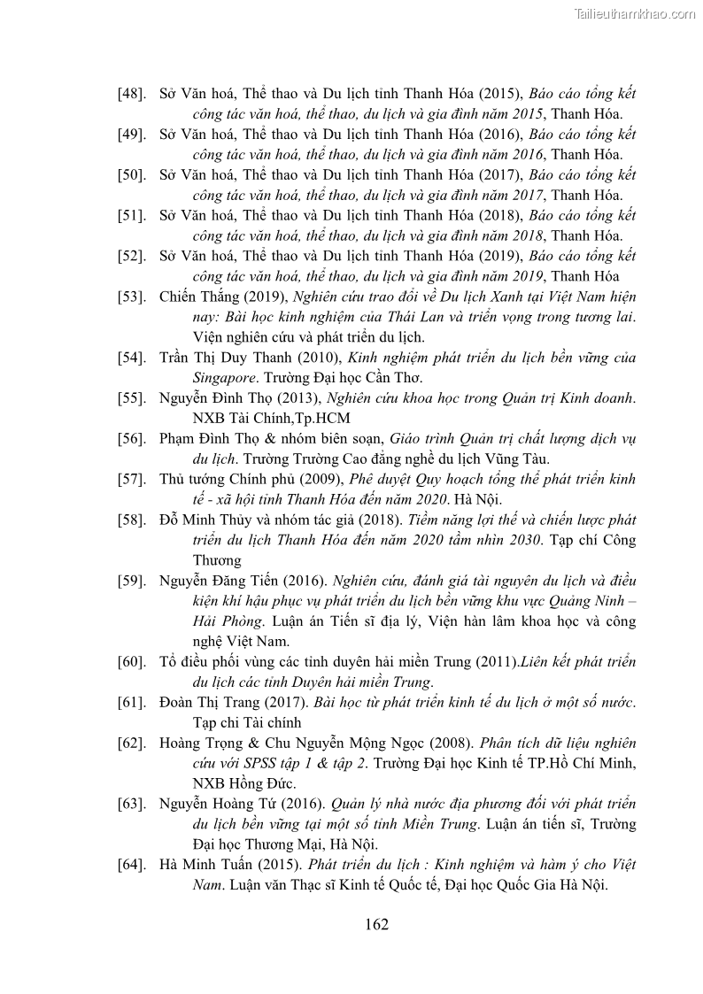 Luận án tiến sĩ kinh tế Phát triển bền vững du lịch tại Thanh Hóa - 15 Trang 172